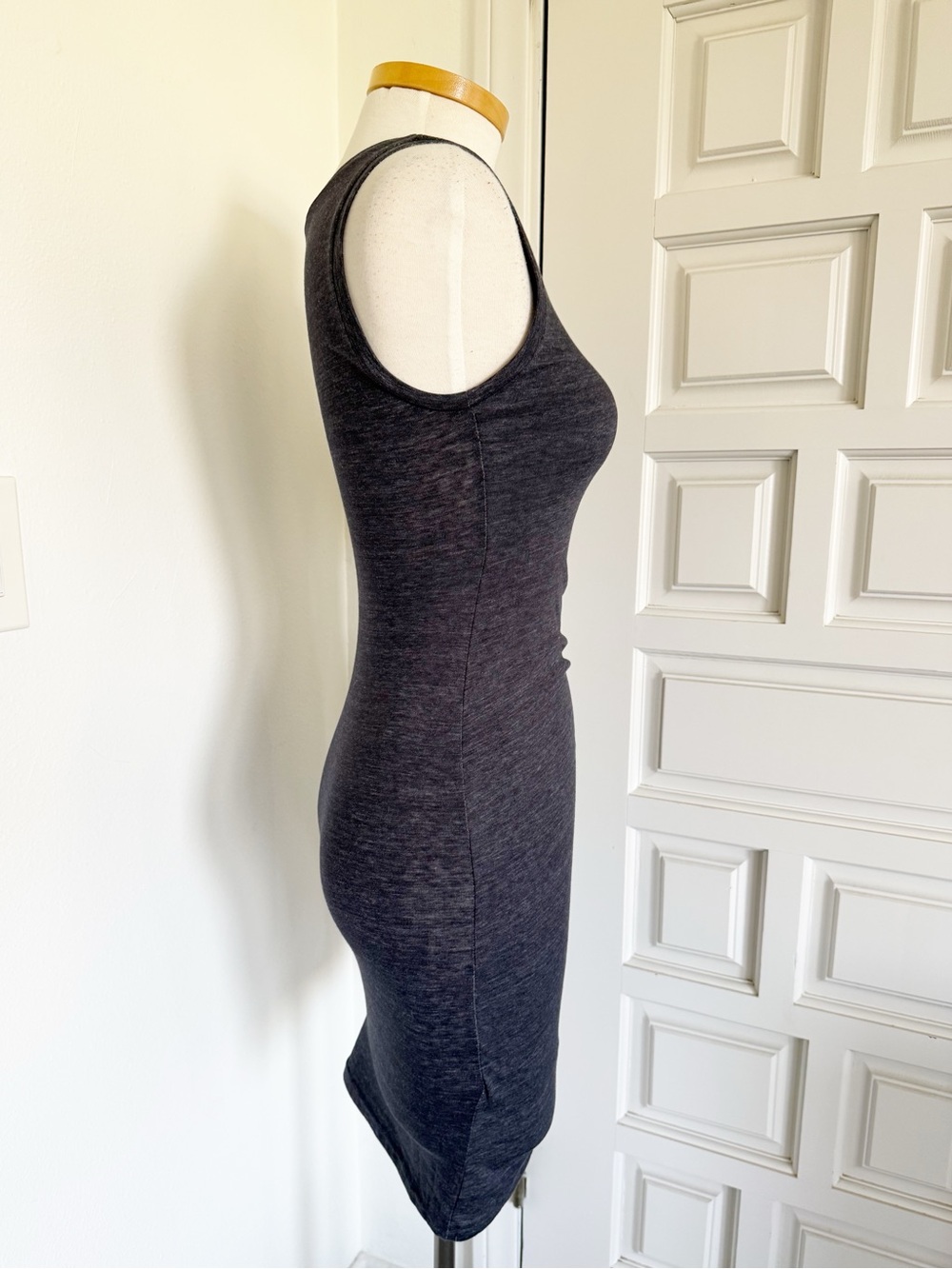 NWT Melrose and Market Dark Blue Navy Heathered Dress Sleeveless Ruched Bodycon - Picture 4 of 13